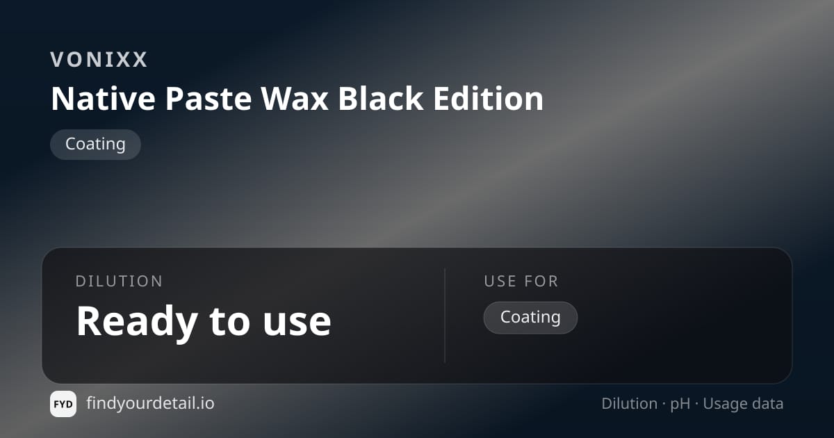 Vonixx Native Paste Wax Black Edition dilution ratio and pH specification chart