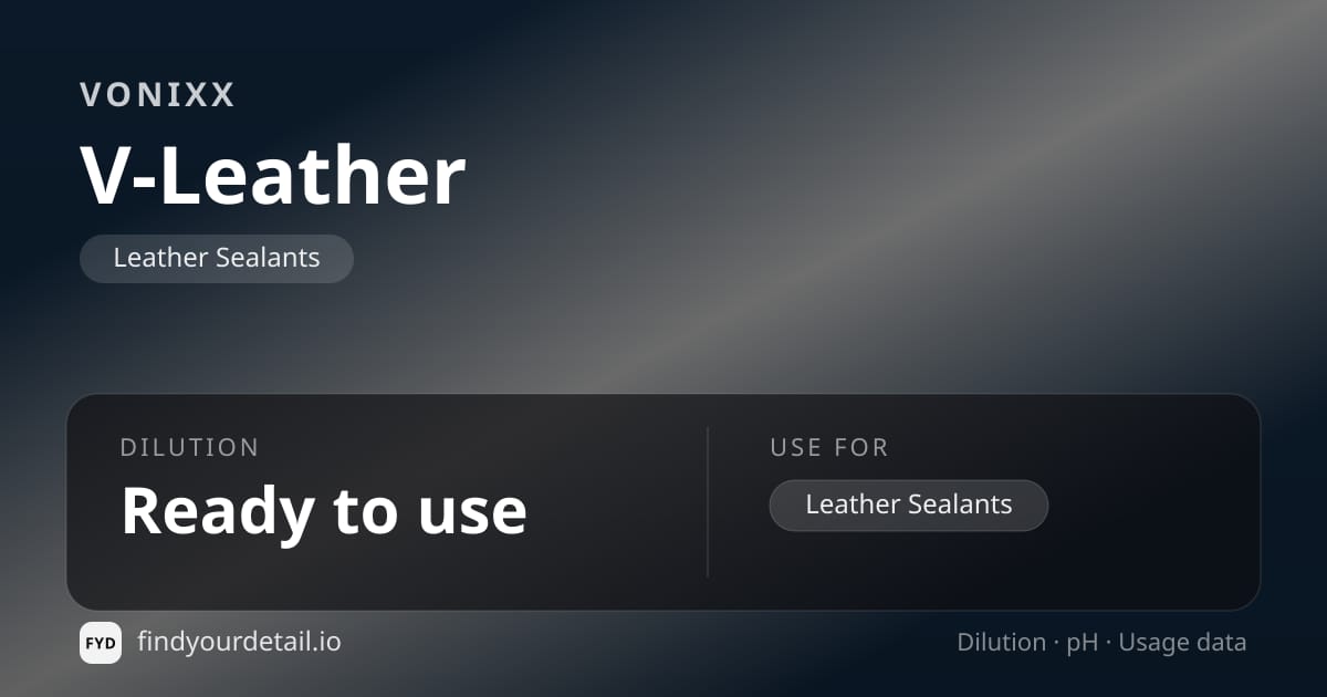 Vonixx V-Leather dilution ratio and pH specification chart