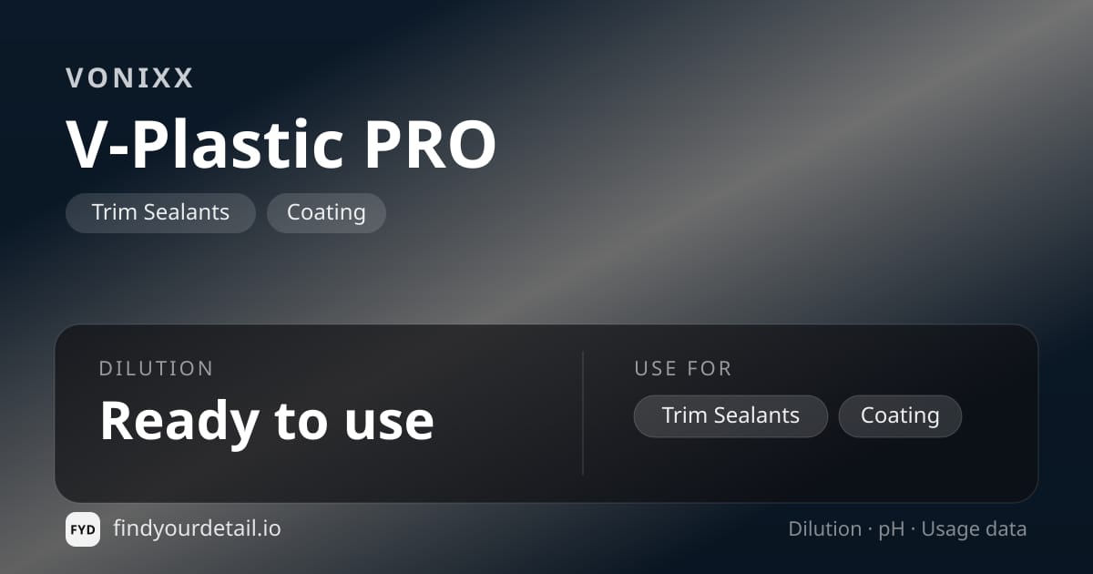 Vonixx V-Plastic PRO dilution ratio and pH specification chart