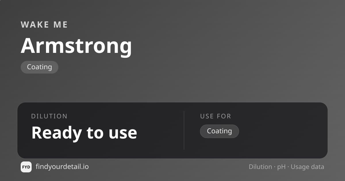 Wake Me Armstrong dilution ratio and pH specification chart