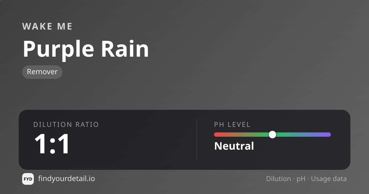 Wake Me Purple Rain dilution ratio and pH specification chart