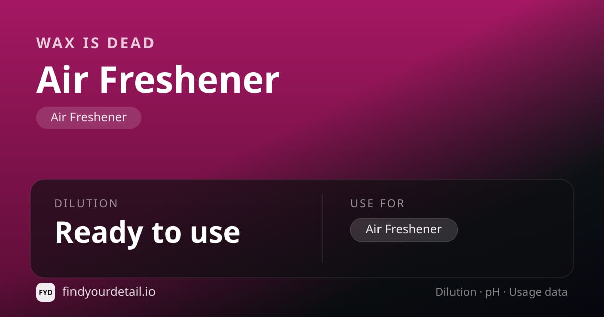 Wax is Dead Air Freshener dilution ratio and pH specification chart