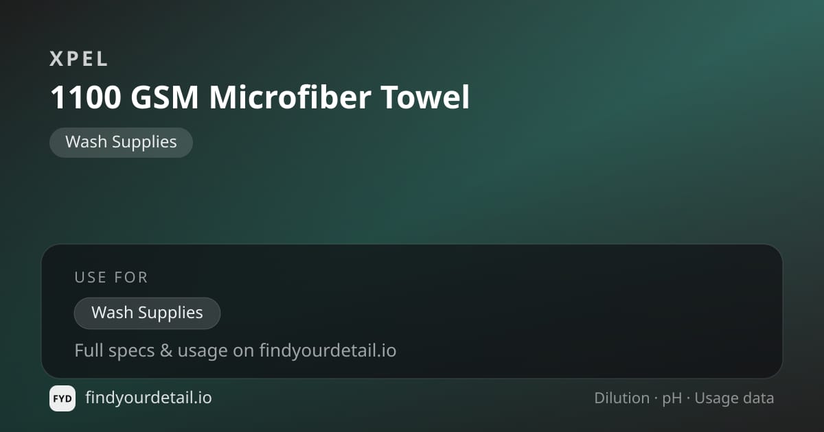 XPEL 1100 GSM Microfiber Towel dilution ratio and pH specification chart