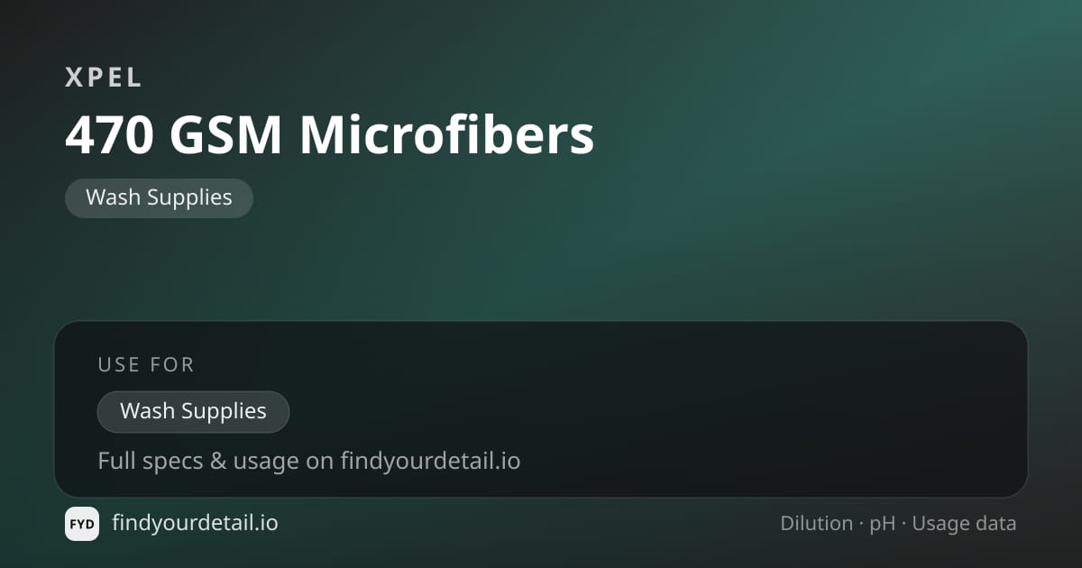 XPEL 470 GSM Microfibers dilution ratio and pH specification chart