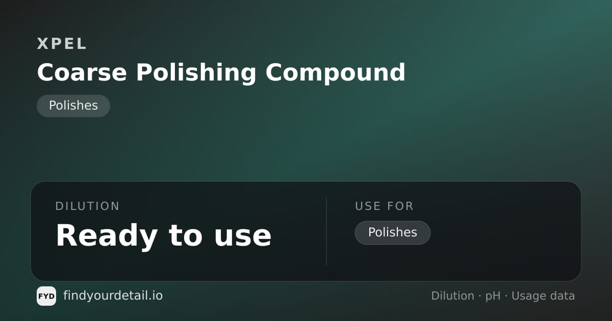 XPEL Coarse Polishing Compound dilution ratio and pH specification chart
