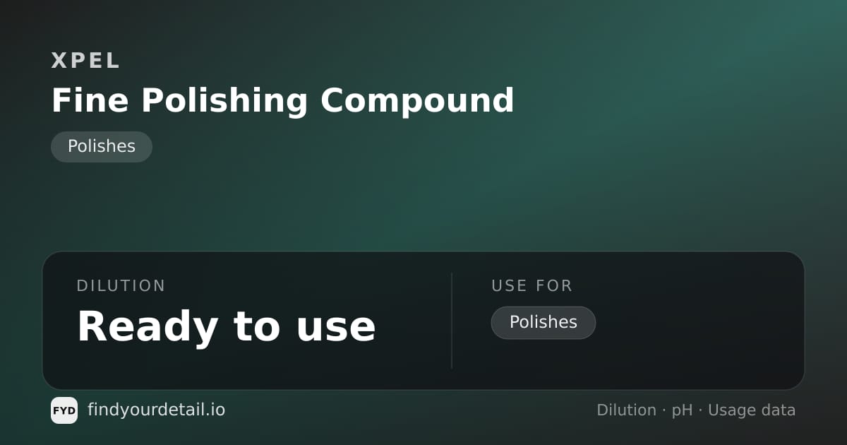 XPEL Fine Polishing Compound dilution ratio and pH specification chart