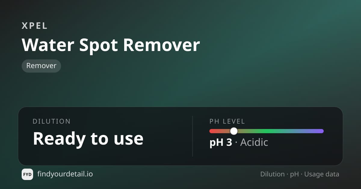 XPEL Water Spot Remover dilution ratio and pH specification chart