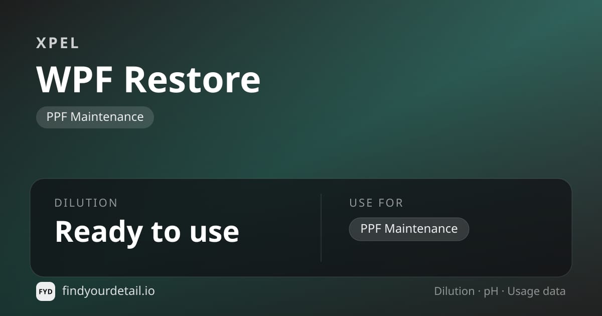 XPEL WPF Restore dilution ratio and pH specification chart